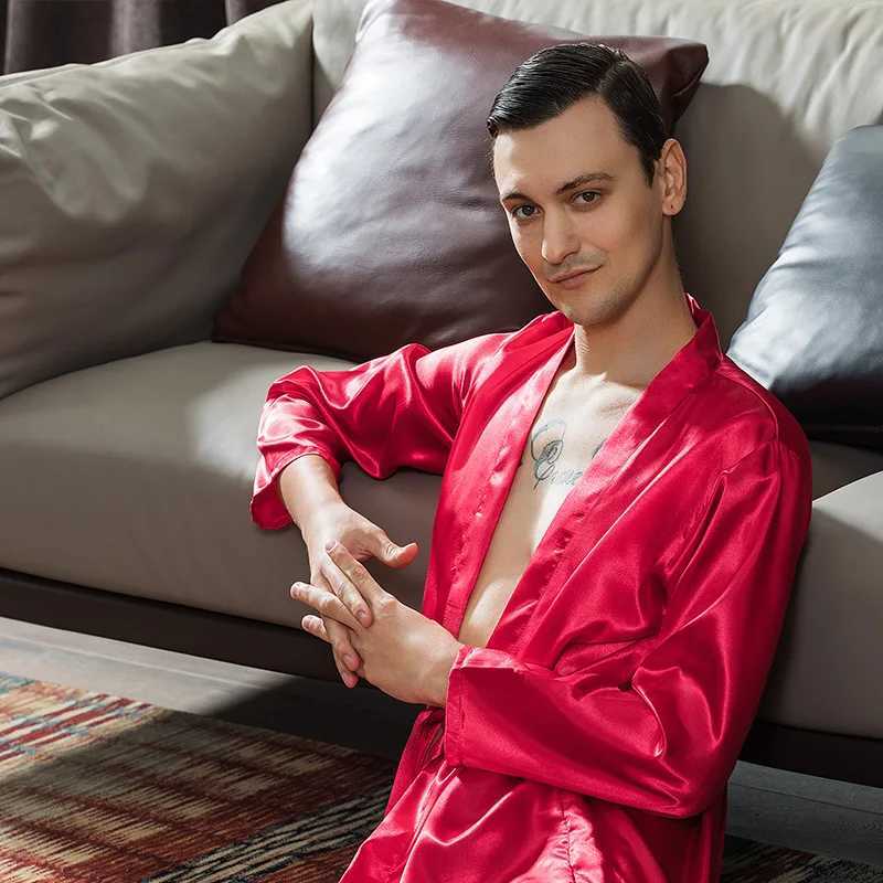 Casual Long Sleeve Homewear Intimate Lingerie Satin Men Groom Groomsman Wedding Robe 2022 Summer New Sleepwear Bathrobe GownXJ241018