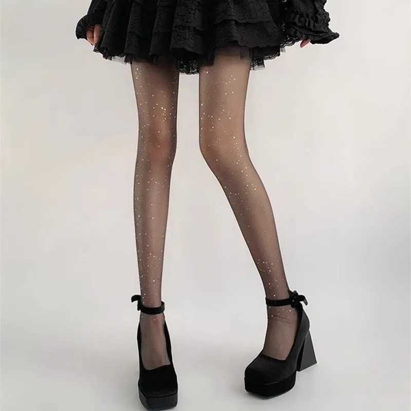 Socks Hosiery NEW FishnetSequin Stockings Women Sexy Fashion Shiny Net Tights Female Slim Rhinestone Mesh Nylon Hot Tights Y24083307WUZ