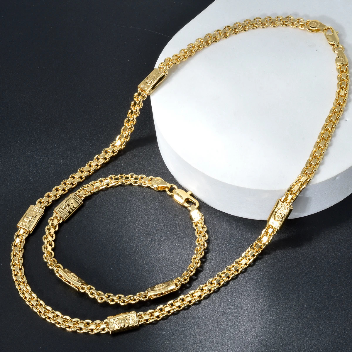 Luxury 18k gold 7mm chain mens bracelet necklace jewelry set fashion party Christmas gift jewelry accessories 241018
