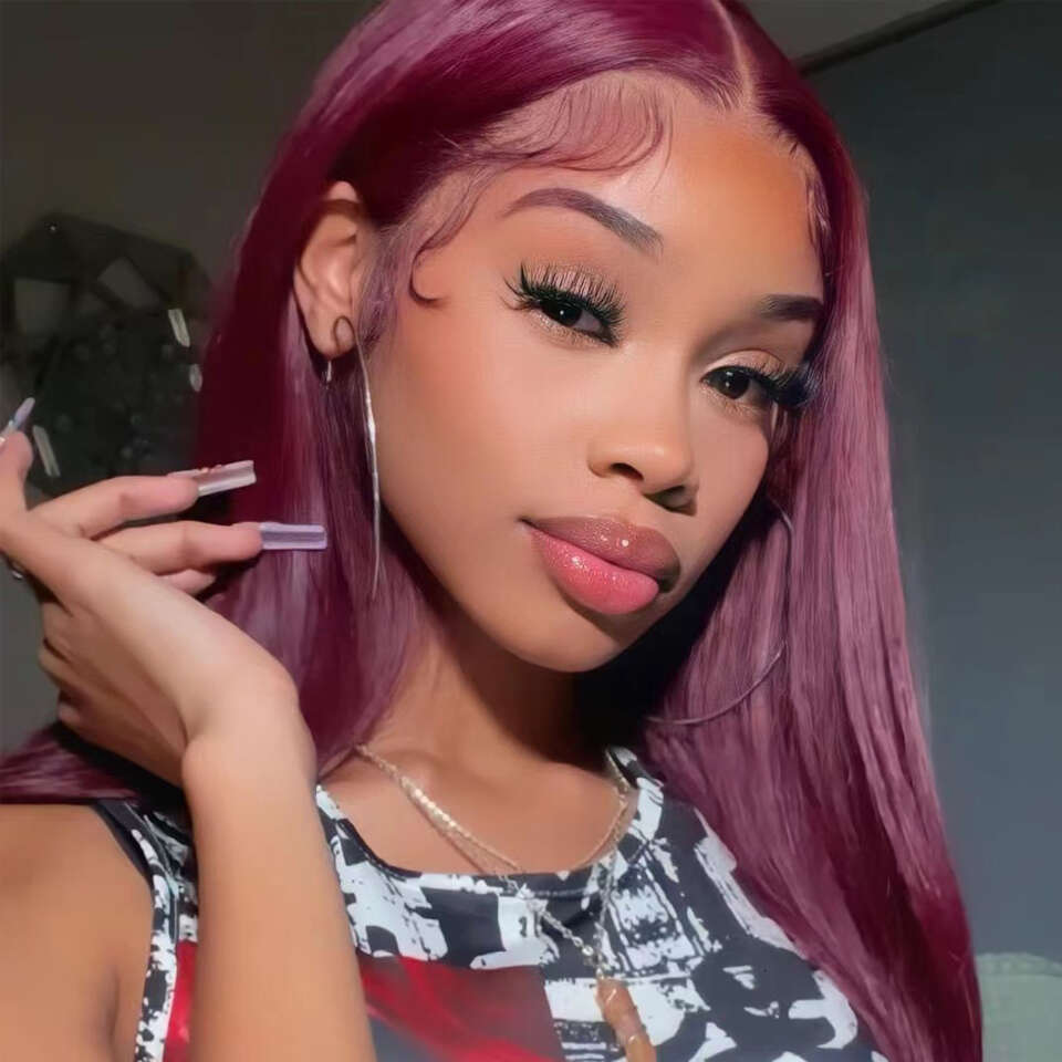 Bury Colored Straight Human Hair Frontal For Women 99j Front Wig Brazilian HD Transparent Lace Pre Plucked