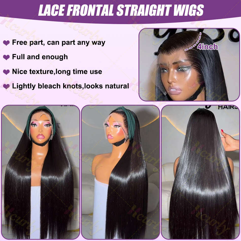 30 40 Inch Straight Front Human Hair 13x4 13x6 HD Transparent Lace Frontal For Women 220 Density Brazilian Wigs