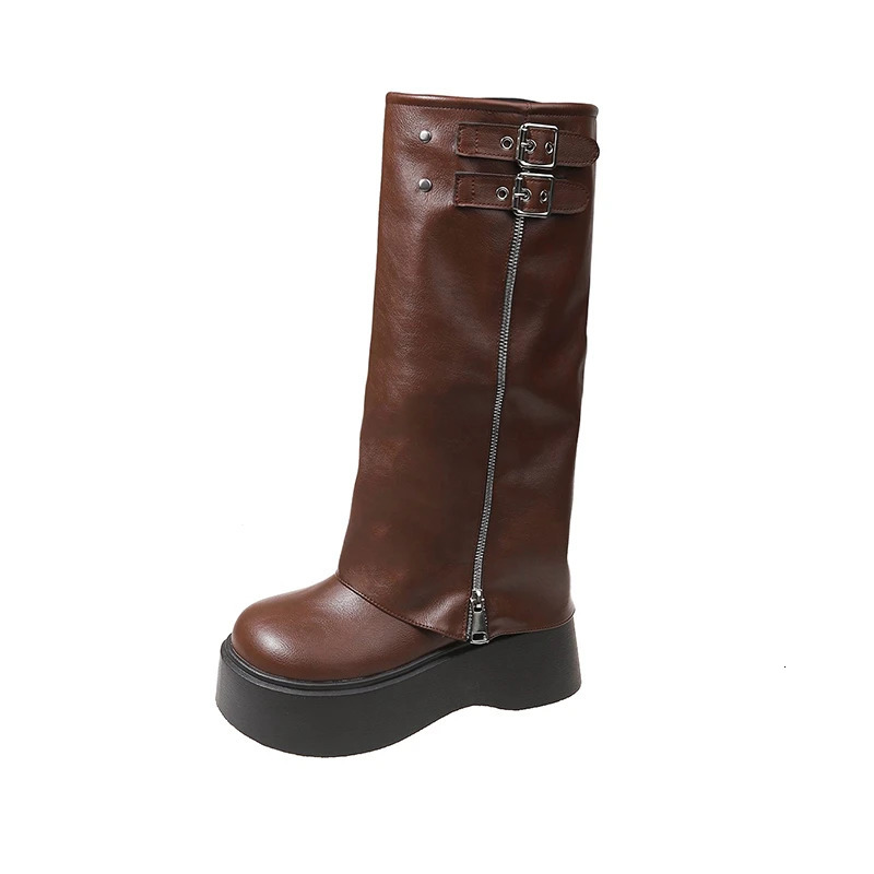 Winter Womens Bicycle Boots Fashion Buckle Womens Platform Wedge High Heel Long Tube Boots Casual Womens Knee High Boots 241018