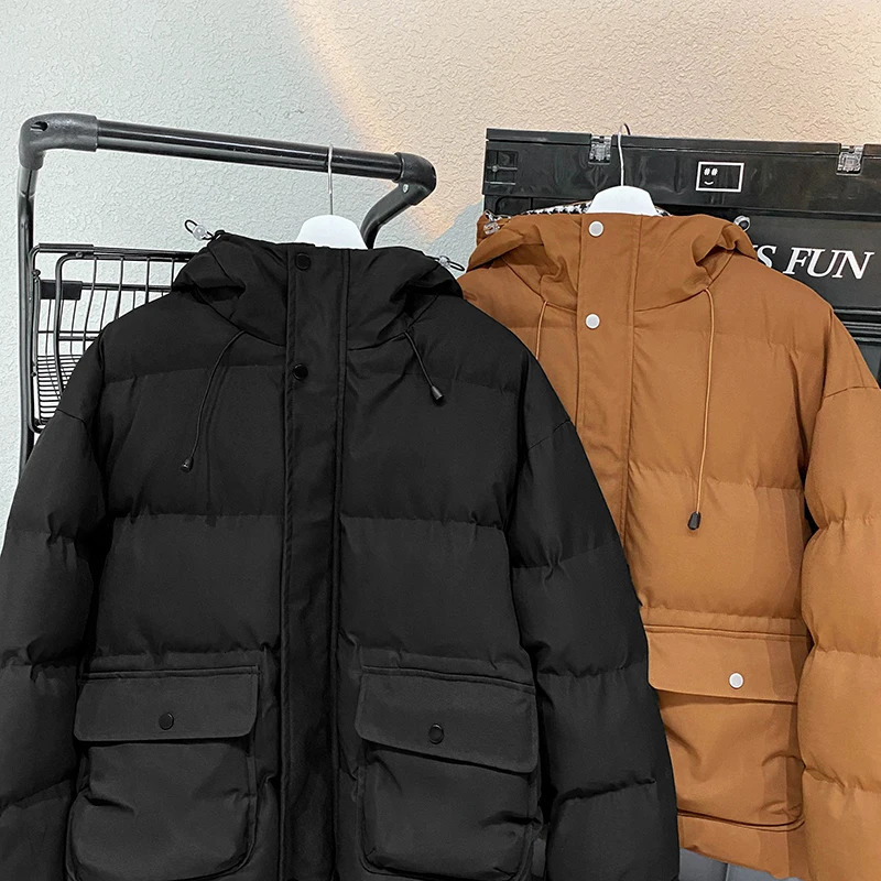 Winter Mens Cotton padded Jacket Casual Fur Collar Windproof Parkas Golf Jacket Classic Waterproof Jacket Mens Inflatable Jacket 241019