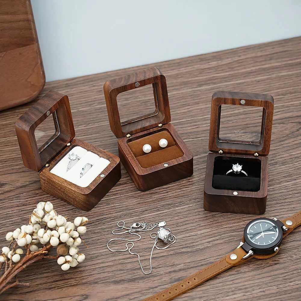Black walnut solid ring box single double ring box earring box cufflink box vintage wooden ring box exquisite gift box W241019