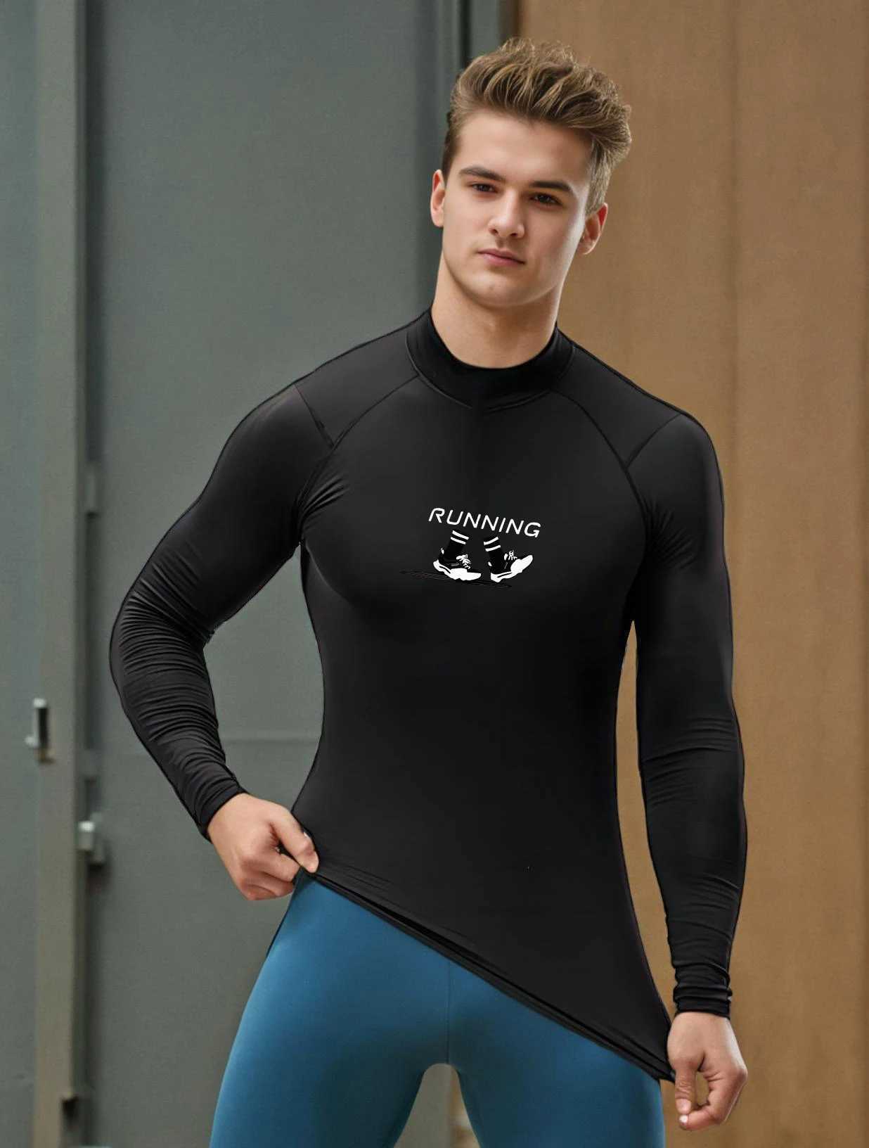 Running shirt mens sports long sleeved sportswear fitness training top quick drying compression sportswear W241018