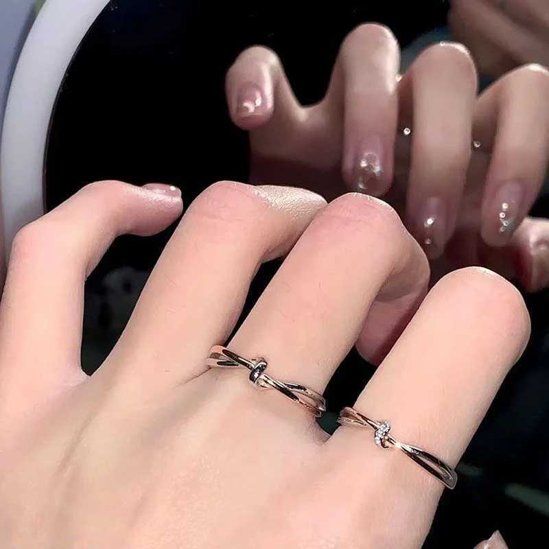 1 piece of simple retro ring womens ring Korean style cold wind index finger knot ring metal wedding couple party jewelry Y241019