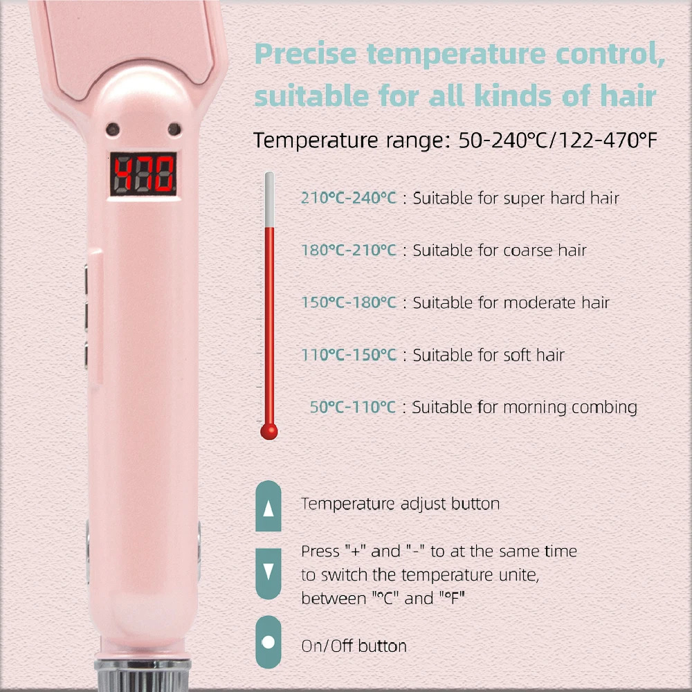RUCHA professional straightener wide plate flat iron fast heating LCD display PTC treatment hair iron and brush 241018
