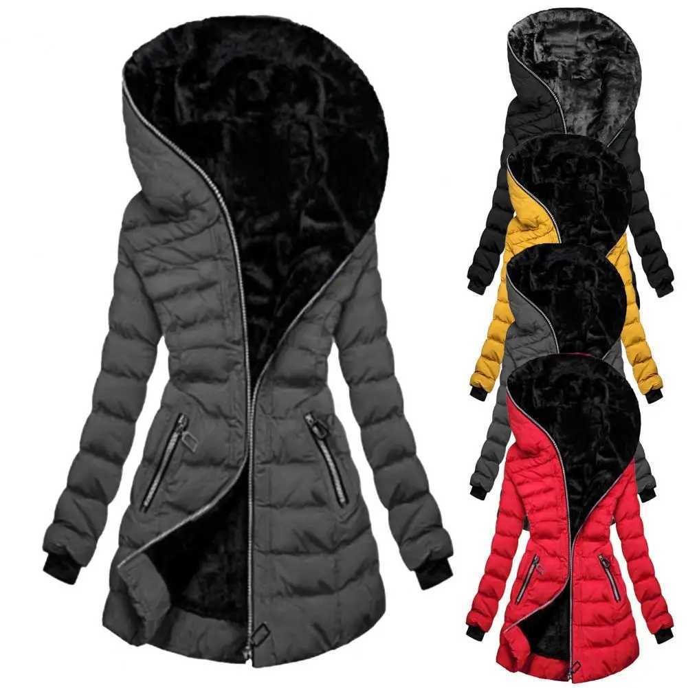 Fabulous Winter Coat Solid Color Zipper Closure Wear-resistant Hooded Quilted Women OvercoatX241019