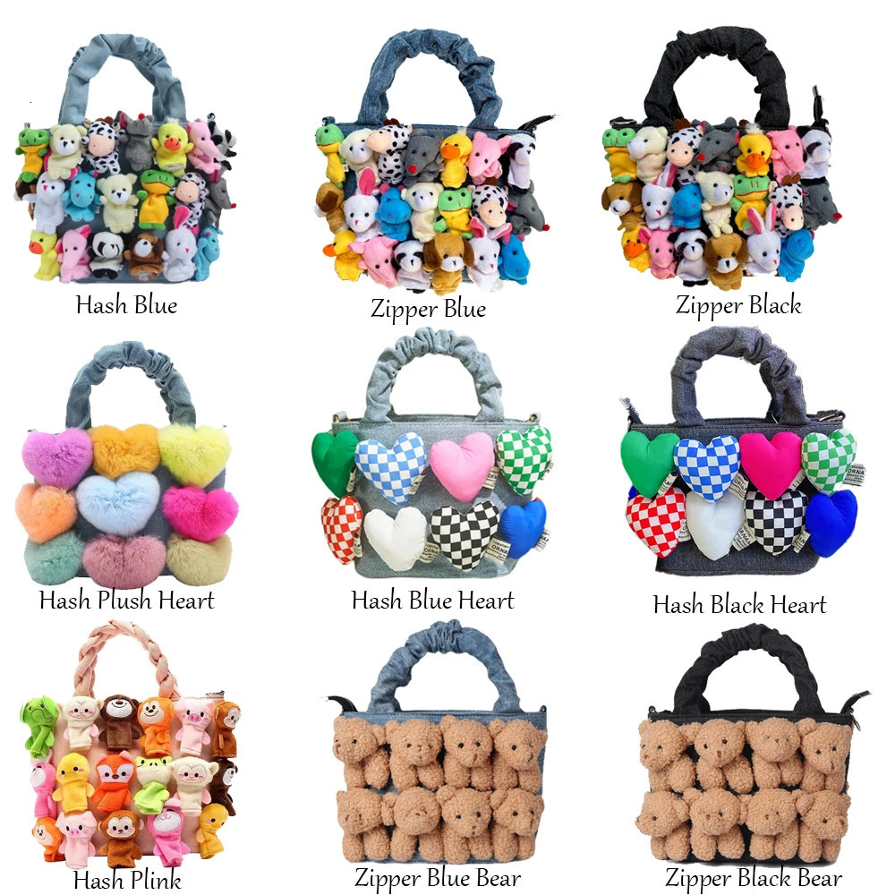 Fashionable womens denim bucket cartoon toy decoration handbag and wallet womens cute doll shoulder bag cross body bag 241018 ww