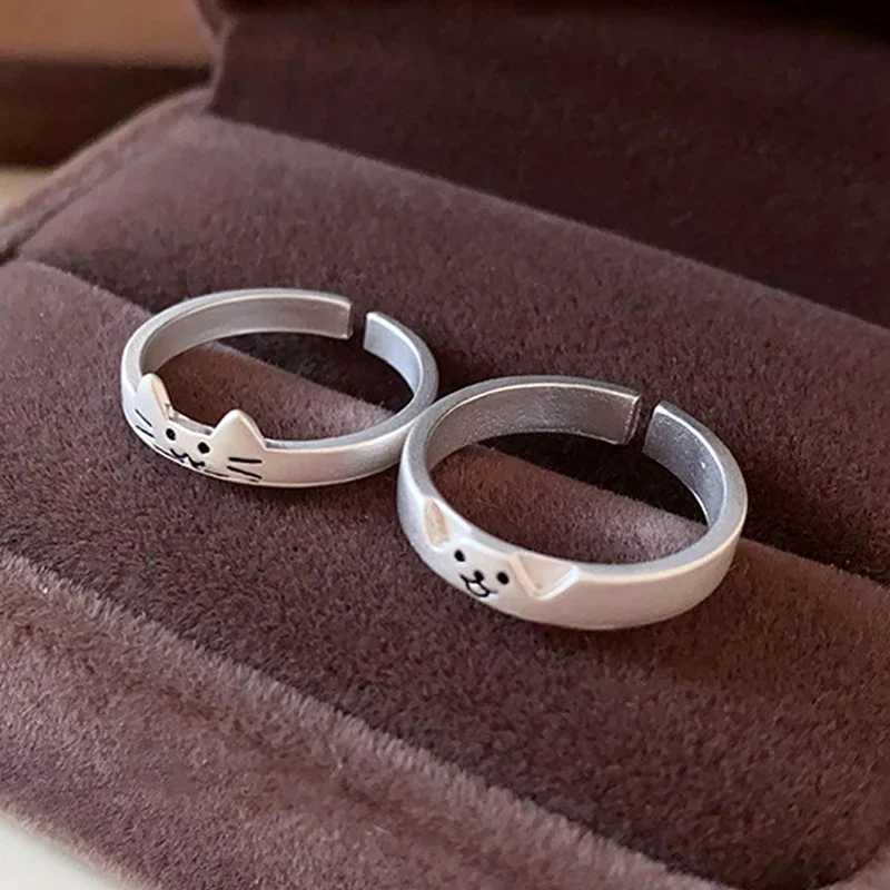 1/2Pcs Cartoon Dog Cat Couple Ring Female Cute Animal Finger Ring Simple Design Adjustable Lover Friendship Fashion Jewelry Y241019