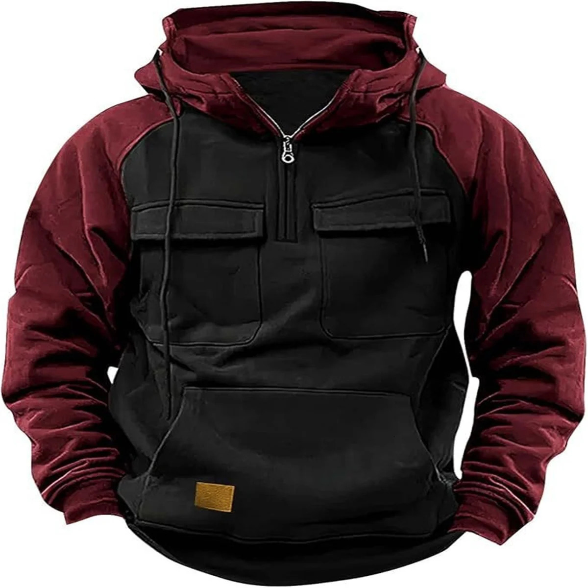 Fashion Autumn Young Mens Clothing Color Contrast Multipocket Outdoor Camping Leisure Loose Warm Overalls Hoodie 241019