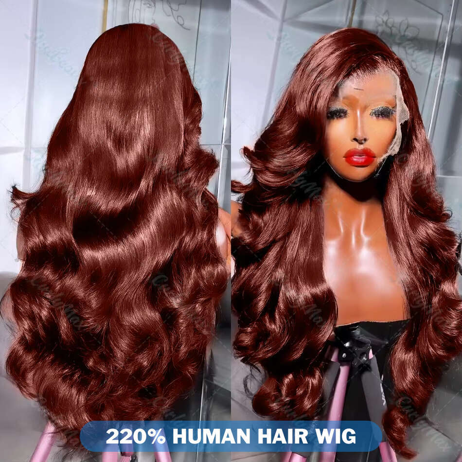 30 36 Inch Reddish Brown Body Wave 13x4 Front Human Hair Wigs Brazilian 13x6 Color HD Transparent Lace Frontal Wig For Wome