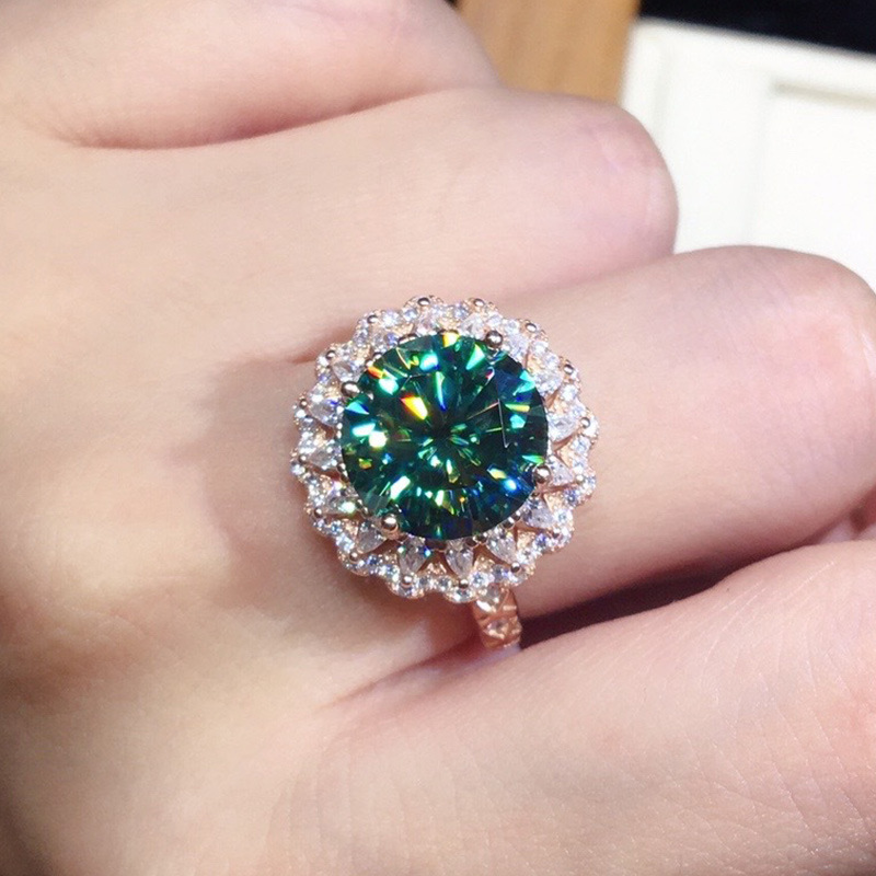 Solitaire Ring Women's Classic Blue Green Diamond Ring Fire Sparkling Rose Gold Crystal Ring Fashion Jewelry Engagement Gift
