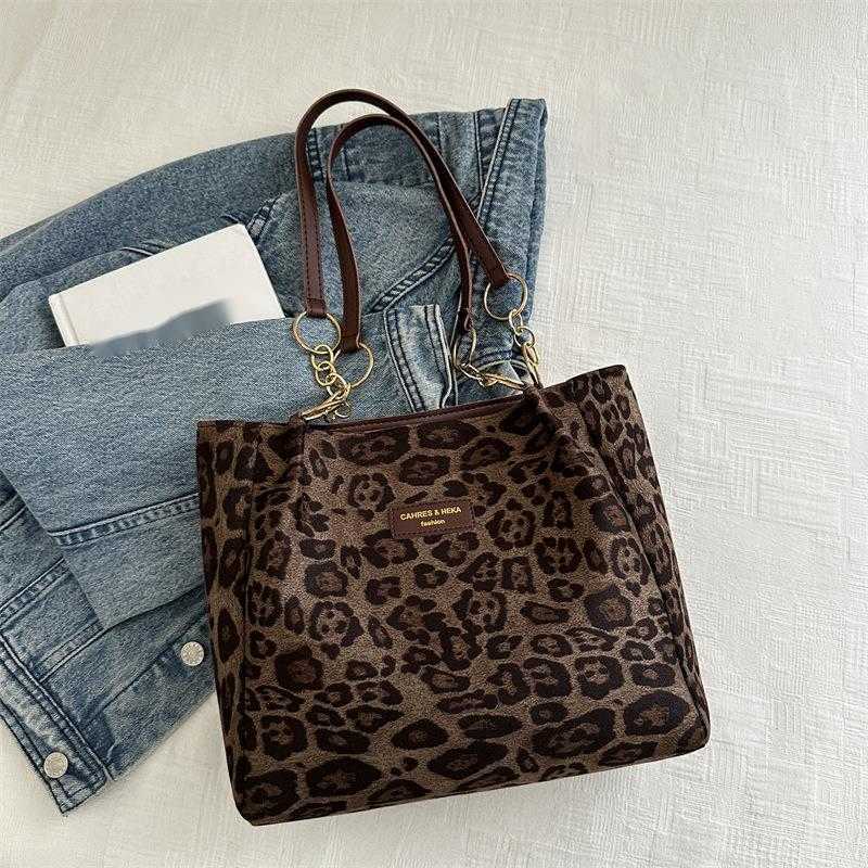CMM Leisure Commuting Large Capacity Bag for Women Autumn New Item Suede Leopard Print Shoulder Bag Hand Held Tote Bag