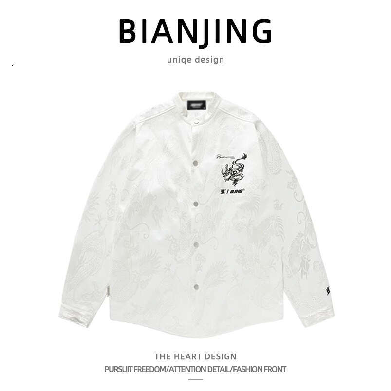 shanshi Men's shirts Year of the Loong printed jacket for men and women New men's clothing American casual handsome Chinese style shirt