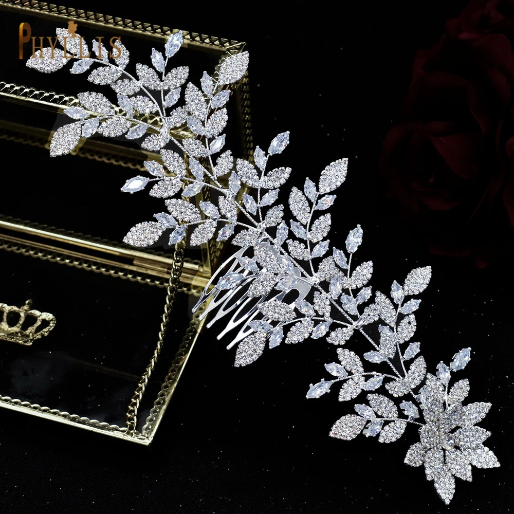 A61 Fashionable Bridal Headpiece Zircon Wedding Comb with Cube Luxury Bucket Hair Wedding Accessories Bridal Crown 241018