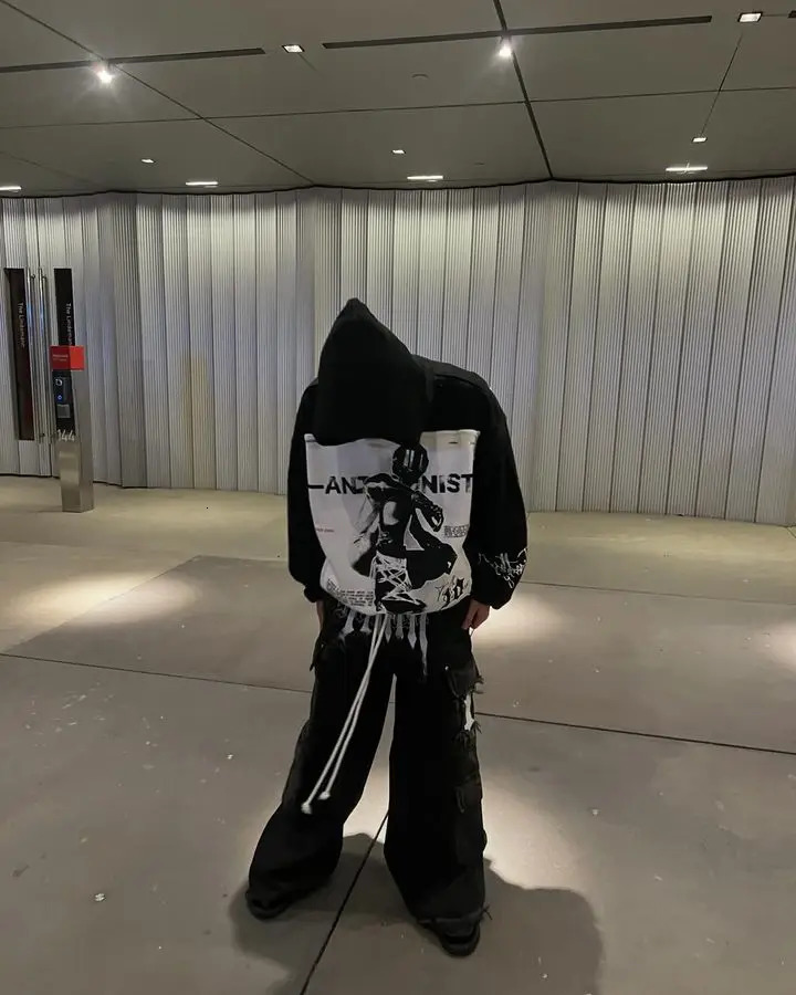 Street Clothing Hoodies Y2K Mens Hip Hop Gothic Splicing Work Oversized Sportswear Zipper 241010
