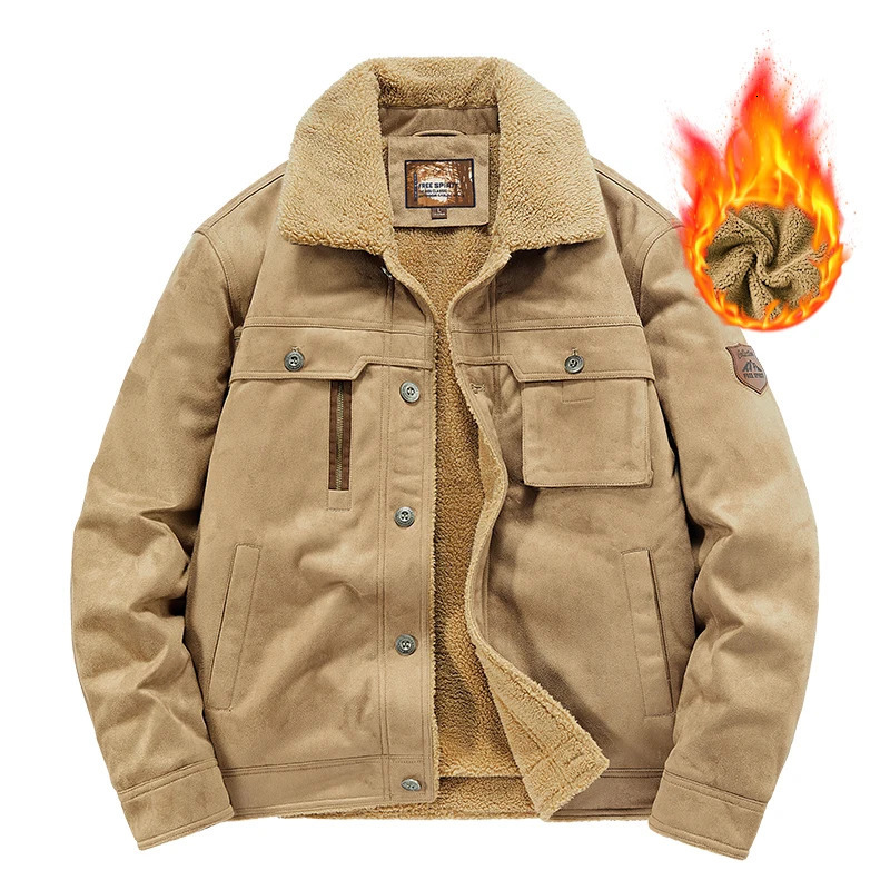 Mens warm jacket velvet thick suede jacket mens fur collar winter casual jacket mens jacket cotton clothing 241007