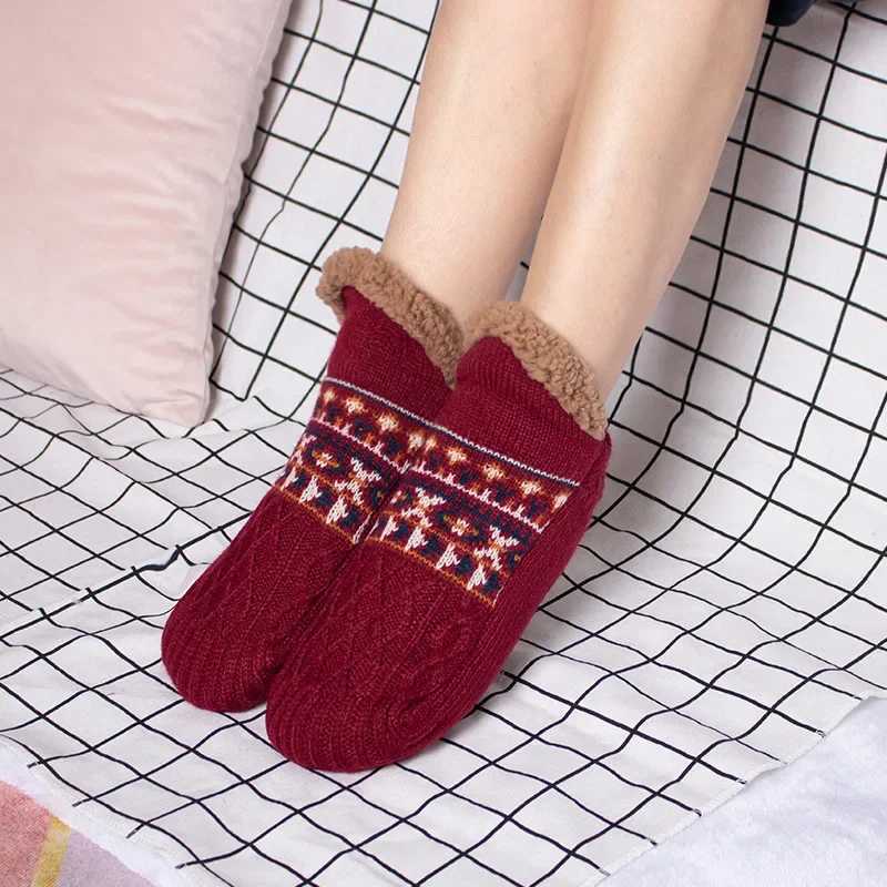 Non-slip Winter Indoor Home Slippers Socks Mens Floor Socks Knitted Adult Plus Fleece Carpet Sock Home Bedroom Sleeping SockXJ241019