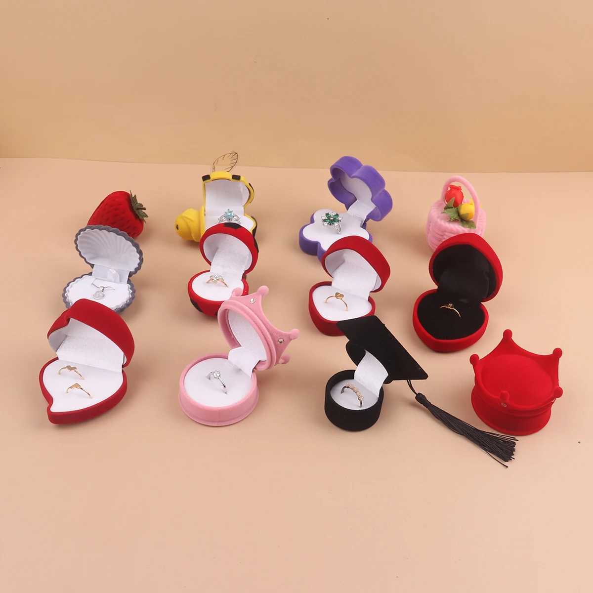 1 Velvet Bead Box Organizer Cute Animal Wedding Ring Box Fruit Storage Box Earrings Necklace Display Packaging Gift W241019