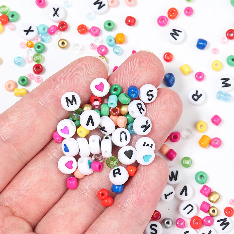 24 mesh glass beads letter bead set for jewelry making DIY bracelet earring bead set with rope Czech charm glass bead set 241018