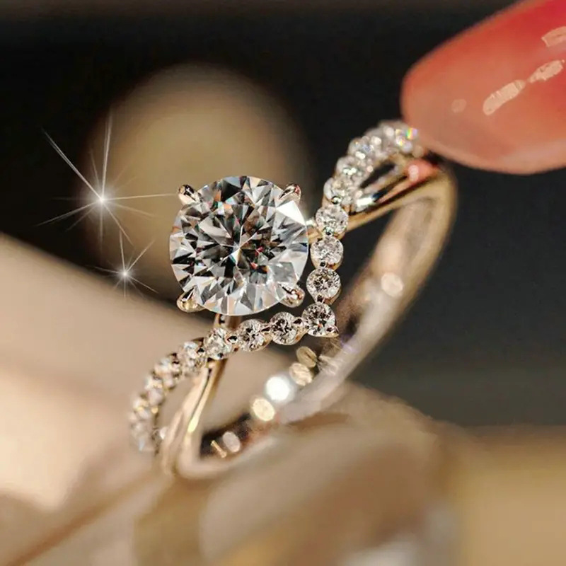 Couple Rings Women 925 Sterling Silver White Gold Single Stone Ring Classic Crown Diamond Ring Designer Crystal Wedding Jewelry