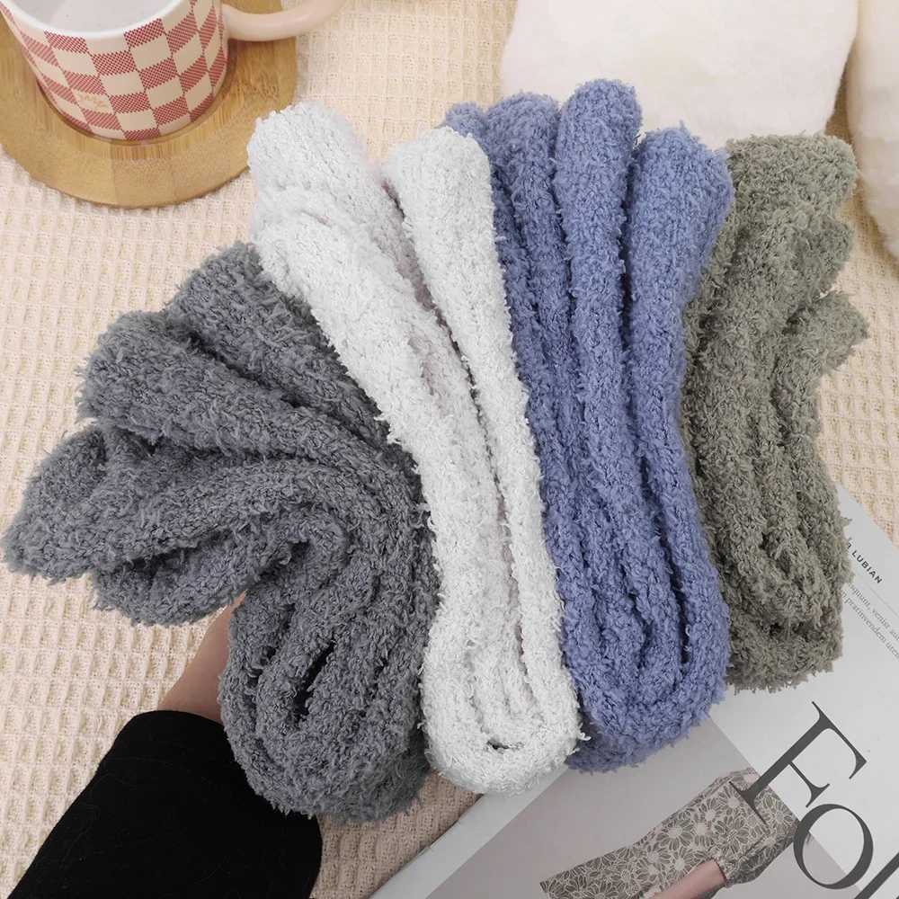 4pcs Winter Warm Thick Velvet Socks Men Coral Fleece Plush Stocks for Girls Fluffy Floor Sleeping Middle Tube Sock Hosiery SoxesXJ241019