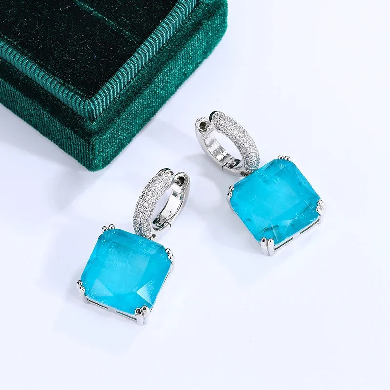 925 silver jadeite Paraiba stud earrings suitable for womens sparkling wedding parties exquisite jewelry bridal earrings luxury jewelry 241018