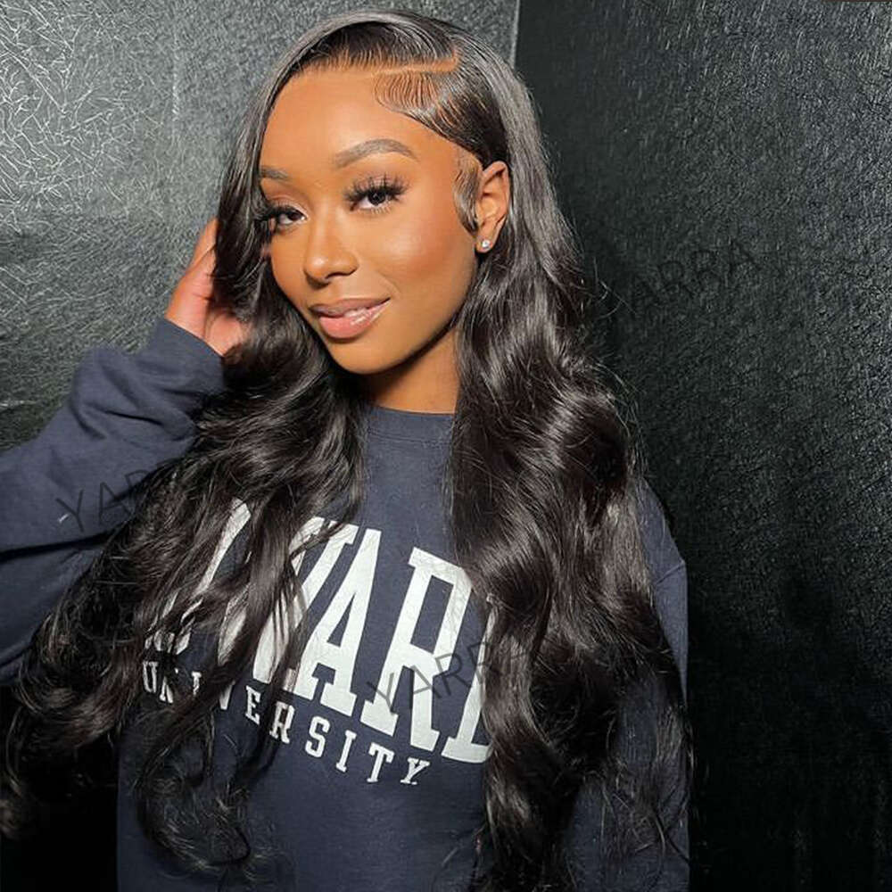 13x4 Frontal Body Wave Human Hair Green With Black Pre Plucked 32 34inch Highlight Transparent Lace Front Wig For Women
