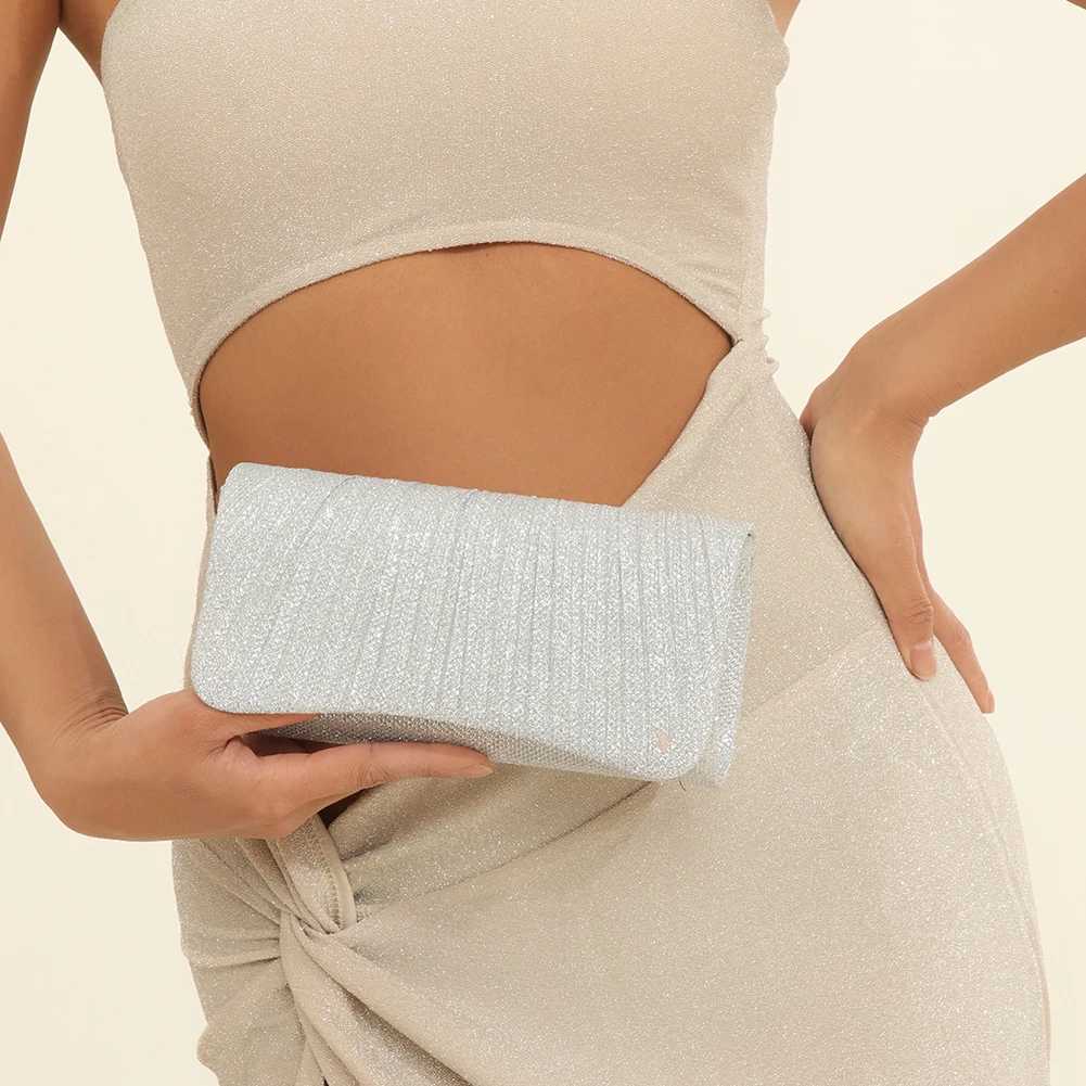 Womens shiny cross body bag elegant shiny shoulder bag clutch bag fashionable chain handbag womens fashionable evening wear wedding clutch Y241019