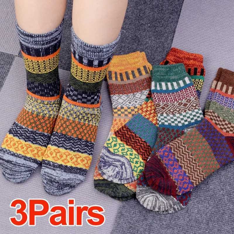 Autumn and Winter Middle Tube Socks Women Men Retro Trendy Ethnic Print Socks Anti Slip Breathable Unisex Cotton Warm SocksXJ241019