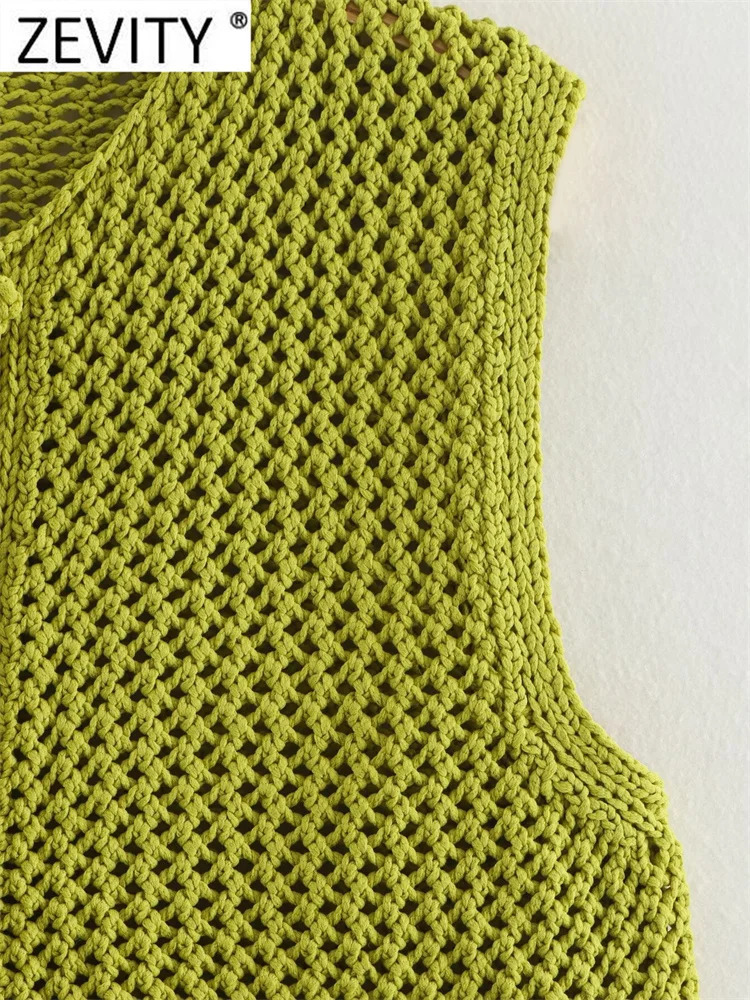 Zevity Womens Fashion Sleeveless Jacket Knitted Tank Top Womens Sweater Fashion Large Pocket Patch Button Open Top SW6265 241018