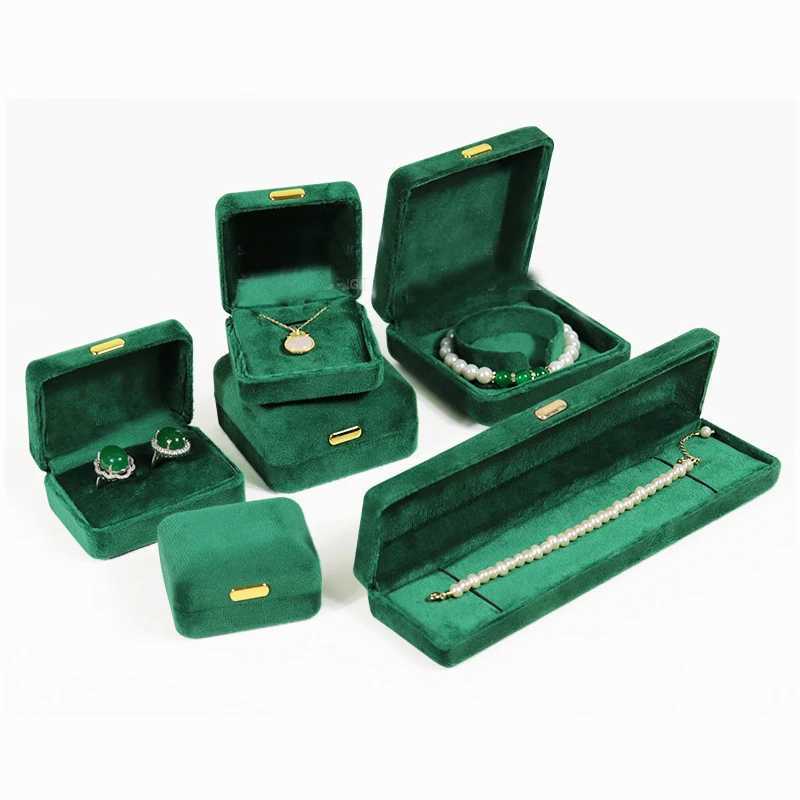 Round corner gold buckle bead treasure box exquisite velvet ring box necklace storage box high-end iron jewelry packaging box W241019