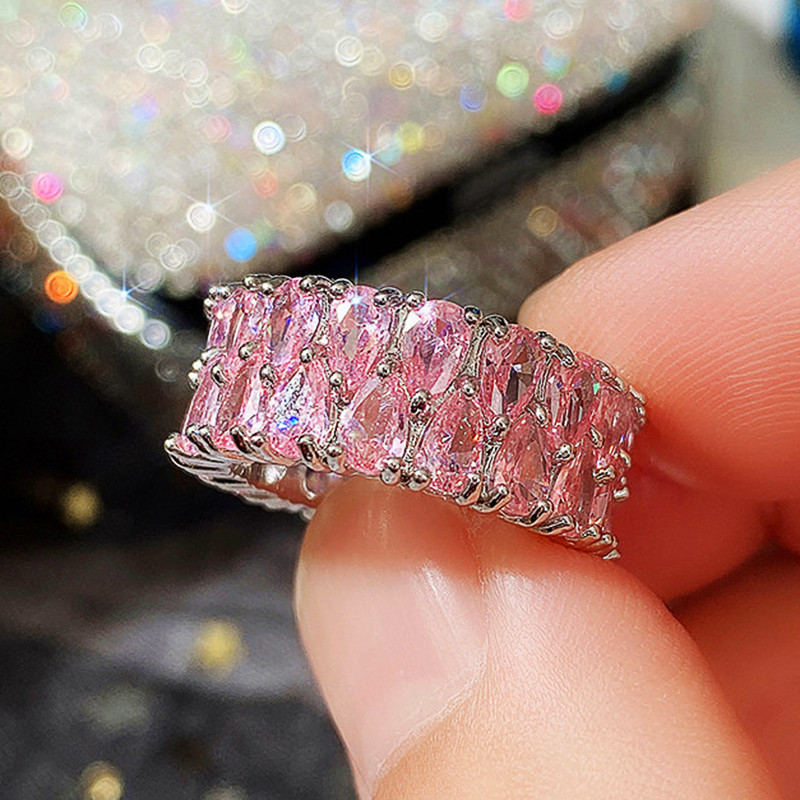 Ring for women light luxury double row of water drop zircon ring for men couple rings designer 9mm crystal ring wedding jewelry