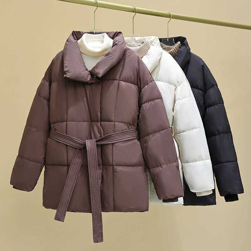 Winter Women Parkas Jackets With Sashes 2024 Casual Turn Down Collar Thick Warm Windproof Parkas Coat Female outwear parkasX241019