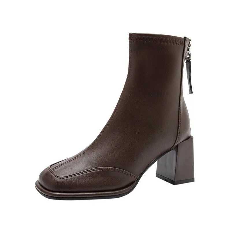 Womens high heels brown leather work clothes short womens ankle boots Pu sales Y2k autumn high-quality Y241019