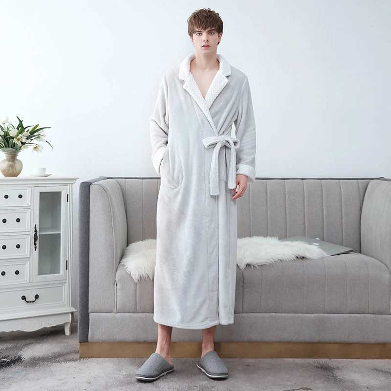 Coral Fleece Nightgown Male Sleepwear Kimono Gown Soft Nightwear Autumn Winter Warm Bathrobe Intimate Lingerie Lovers OversizeXJ241018