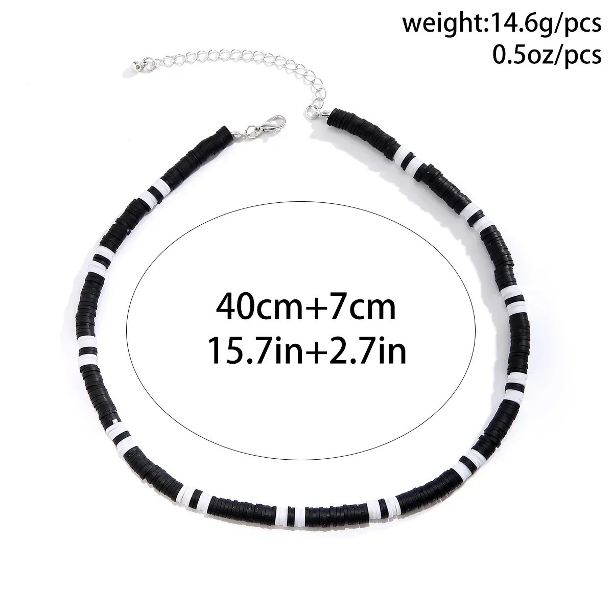 Hip hop black and white polymer clay bead mens necklace handmade necklace simple jewelry necklace boy party 241018 ww