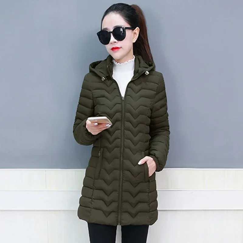 2023 Women Parka Winter Jacket Middle Old Hooded Mid Long Coat Warm Ladies Outwear High Quality Cotton Padded Casual Female TopsX241019