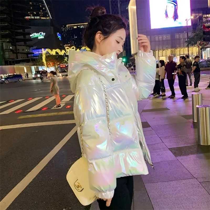Winter Parkas Women Jacket 2024 New Glossy Down Cotton Padded Parka Long Sleeves Casual Snow Wear Coat Female Jackets OutwearX241019