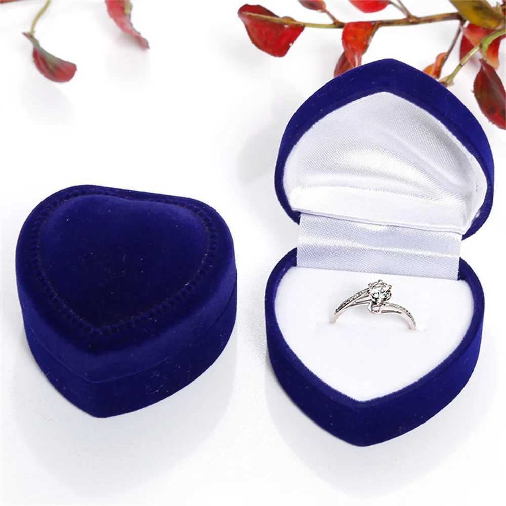 Velvet Red Heart Bead Treasure Box Ring Box Earring Display Box Bracket Jewelry Organizer Wedding Ring Box New W241019