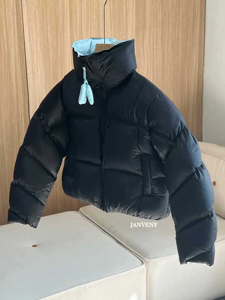 Women's Down Parkas Janveny 2024 new winter white duck down casual jacket womens stand up collar zipper loose Puffer Parka thick warm down jacket