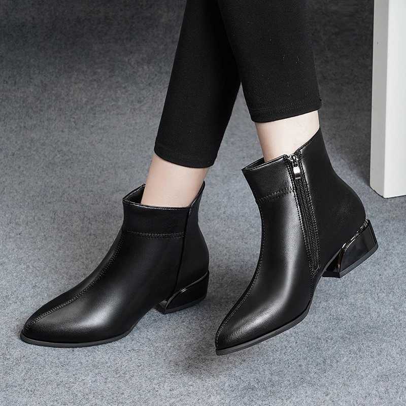 2025 Fashion Womens Ankle Boots Sexy Autumn Winter Pointed Toe High Heels Leather Casual Black Shoes Size 35-41 Y241019