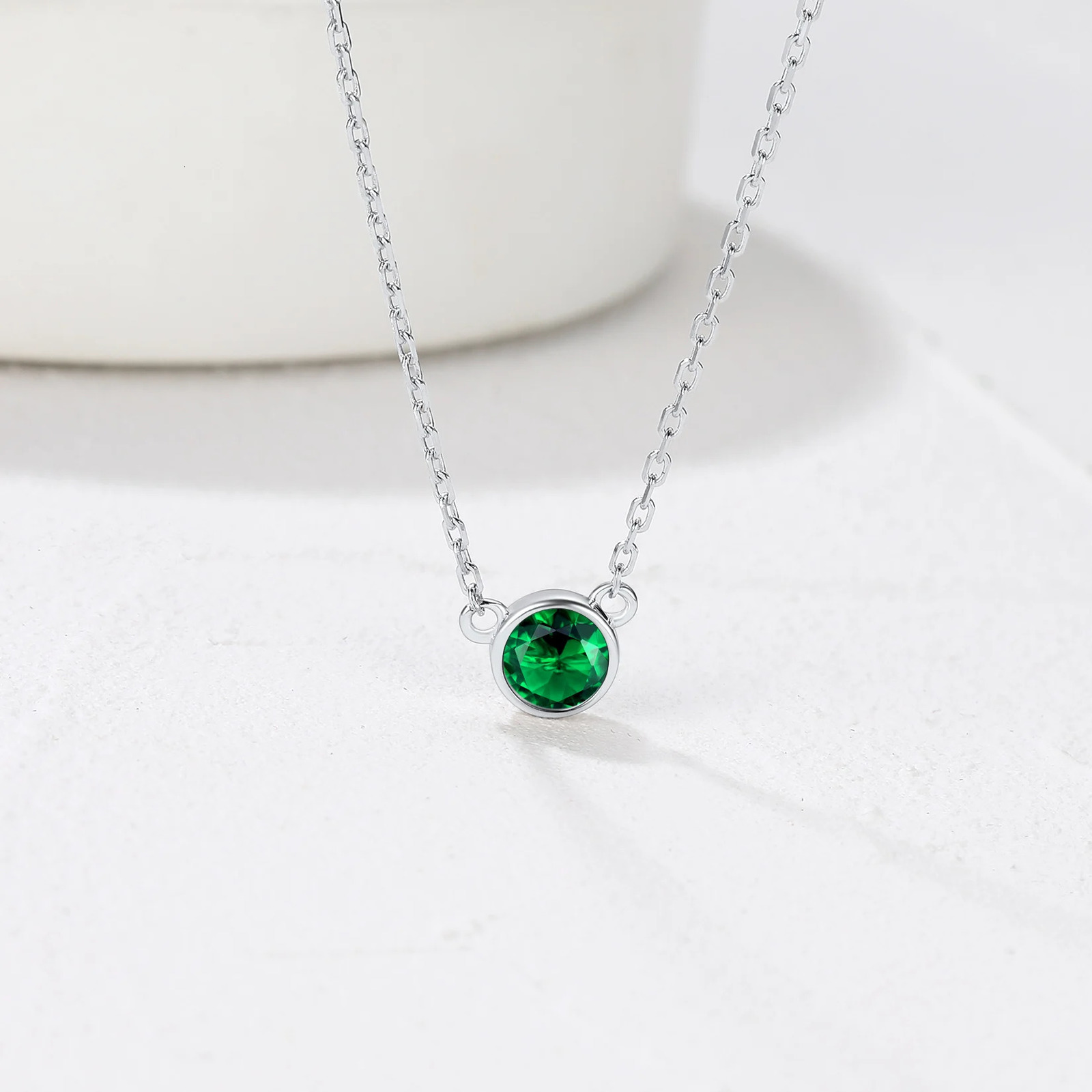 U7 925 sterling silver birthstone necklace sparkling round cut gemstone CZ jewelry crystal pendant necklace 241018