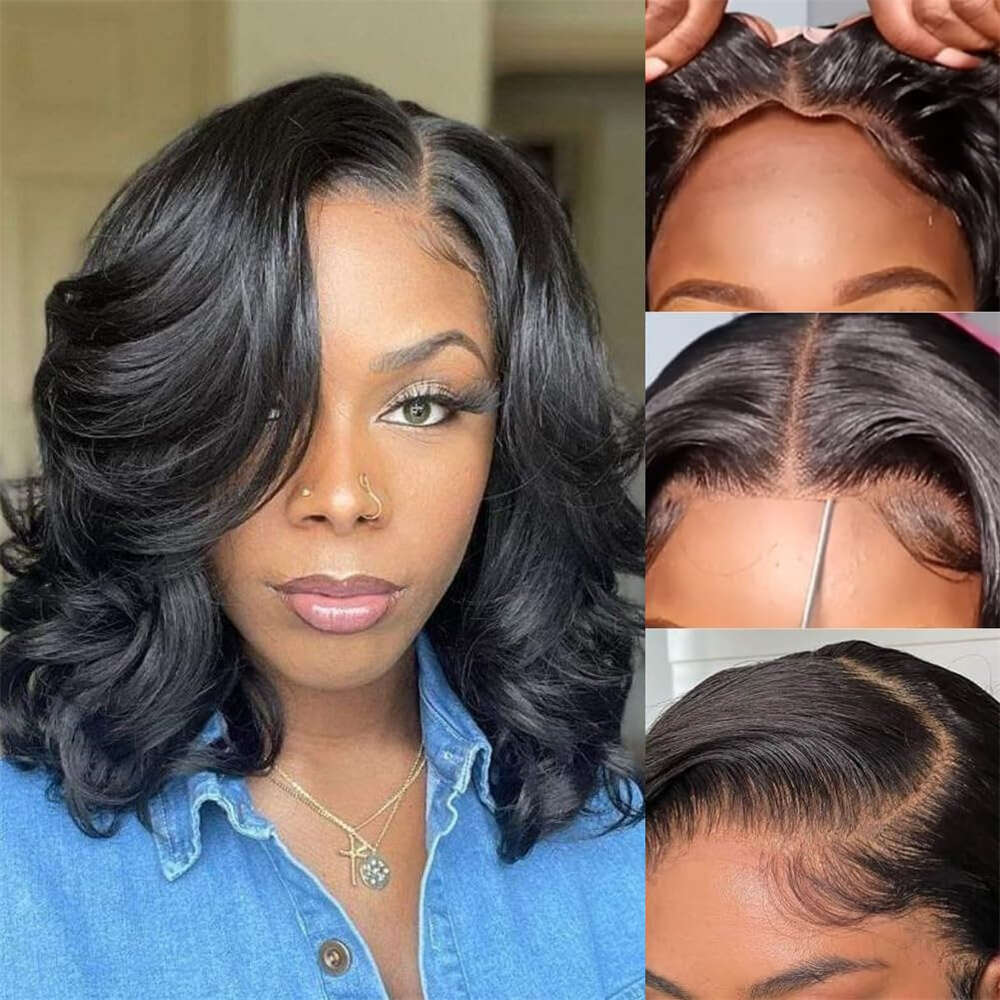 Human Bob Wig Hair Wigs x Glueless Pre Plucked Cut Wear and Go Short Body Wave Lace Closure Front s