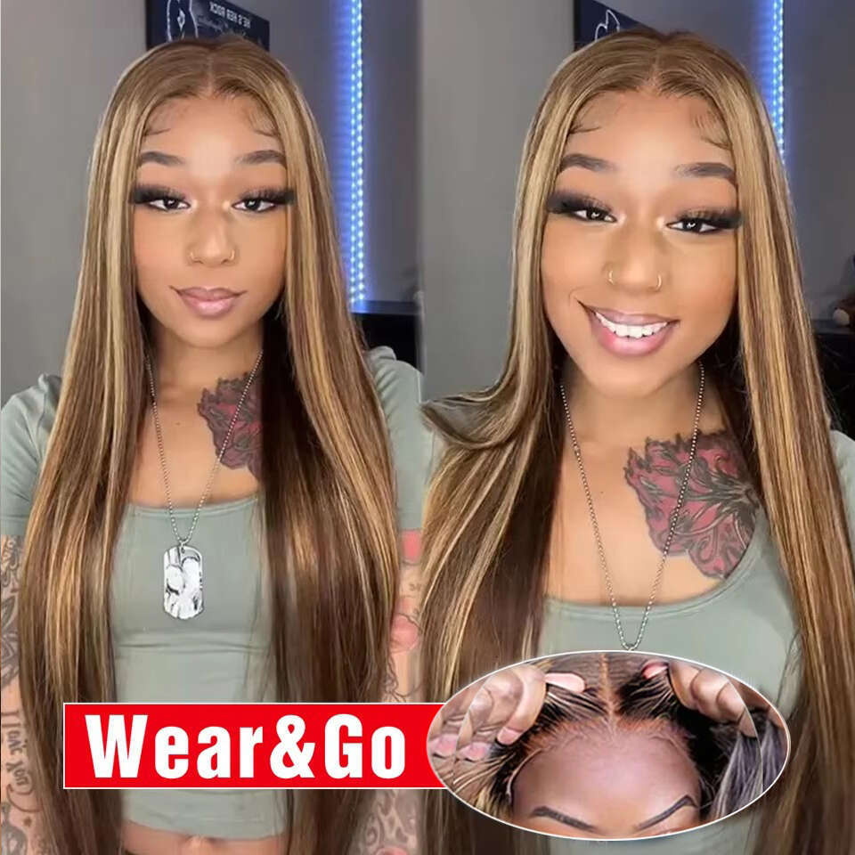 Glueless Wig Highlight Human Hair Ready To Wear And Go Preplucked Straight Ombre Colored HD Lace Wigs For Women s