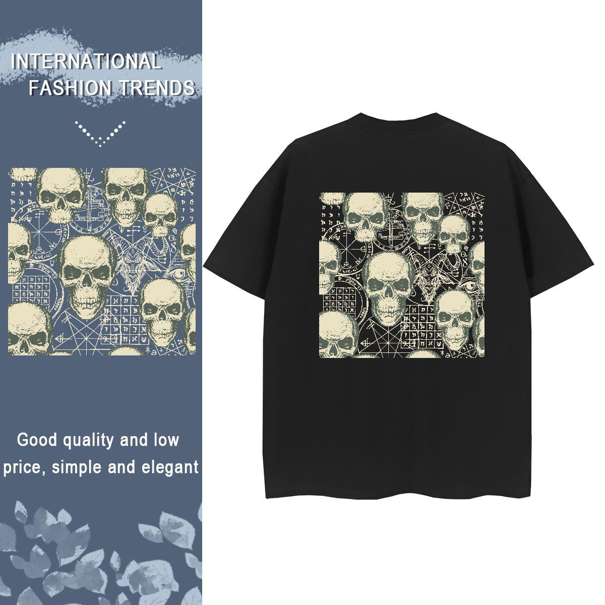 Custom T-Shirts 230g Pure Cotton Breathable High Street Hip Hop skull Womens Tshirts Designer Nice Graphic Top Tees