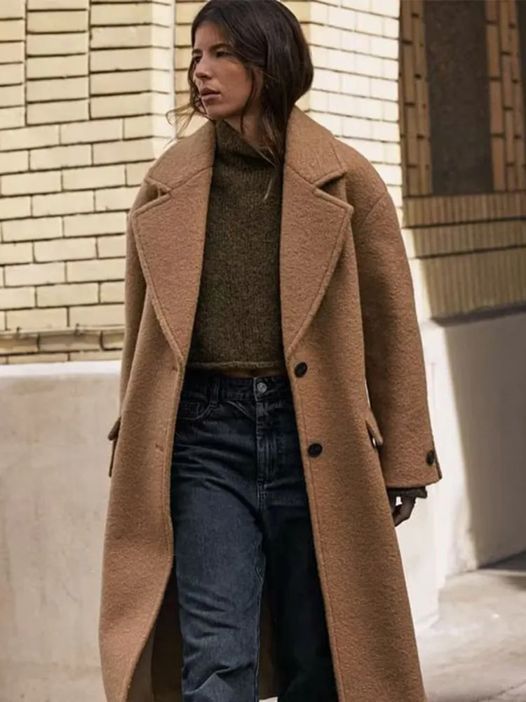 Chinchilia Woolen Coat 2024 Autumn Winter Fashion Notched Single Breasted Female Overcoat Long Sleeve Casual Lady Outwear 241010
