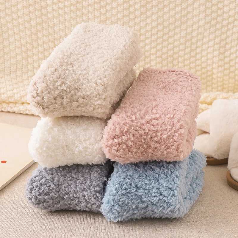 Winter Warm Coral Fleece Fluffy Socks Indoor Floor Slipper Women Socks Thicken Plush Candy Color Home Sleep Socks Christmas GiftXJ241019