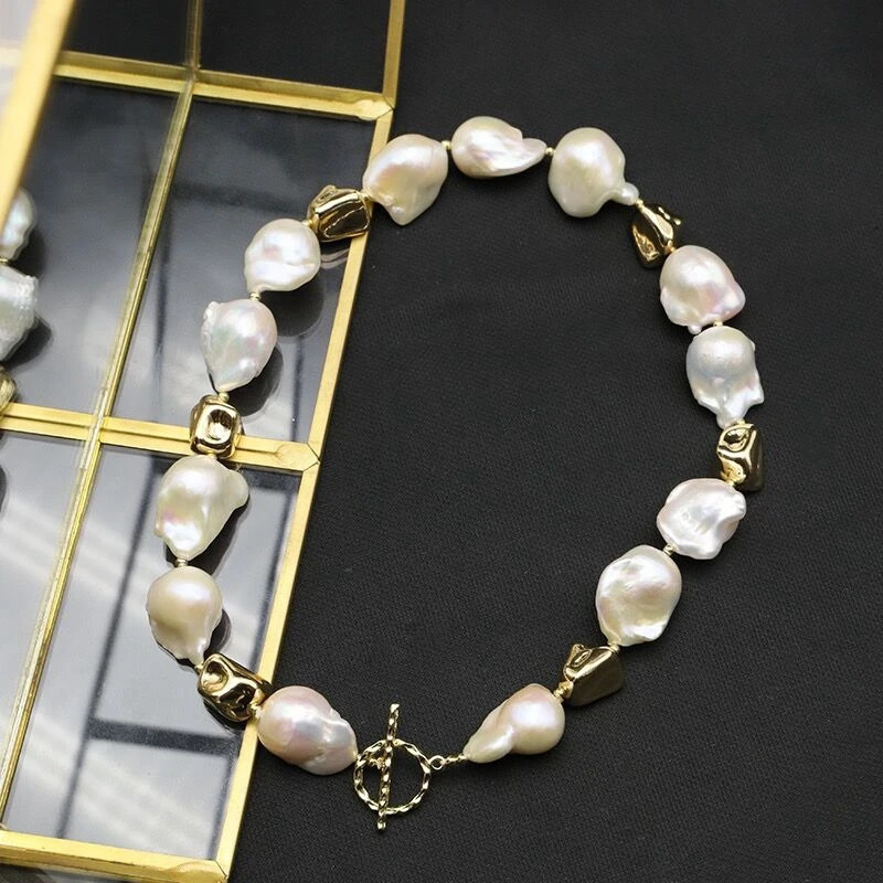 100% natural irregular freshwater Baroque pearl necklace suitable for womens 14K gold filled gold nugget fashion light 241018